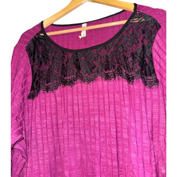 NWT Ny Collection Women's Ripped Top 3X Asymmetrical Lace Purple Fairy Work - Picture 2 of 6